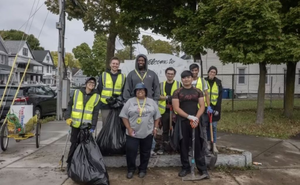 Community members participating in the Parkway cleanup